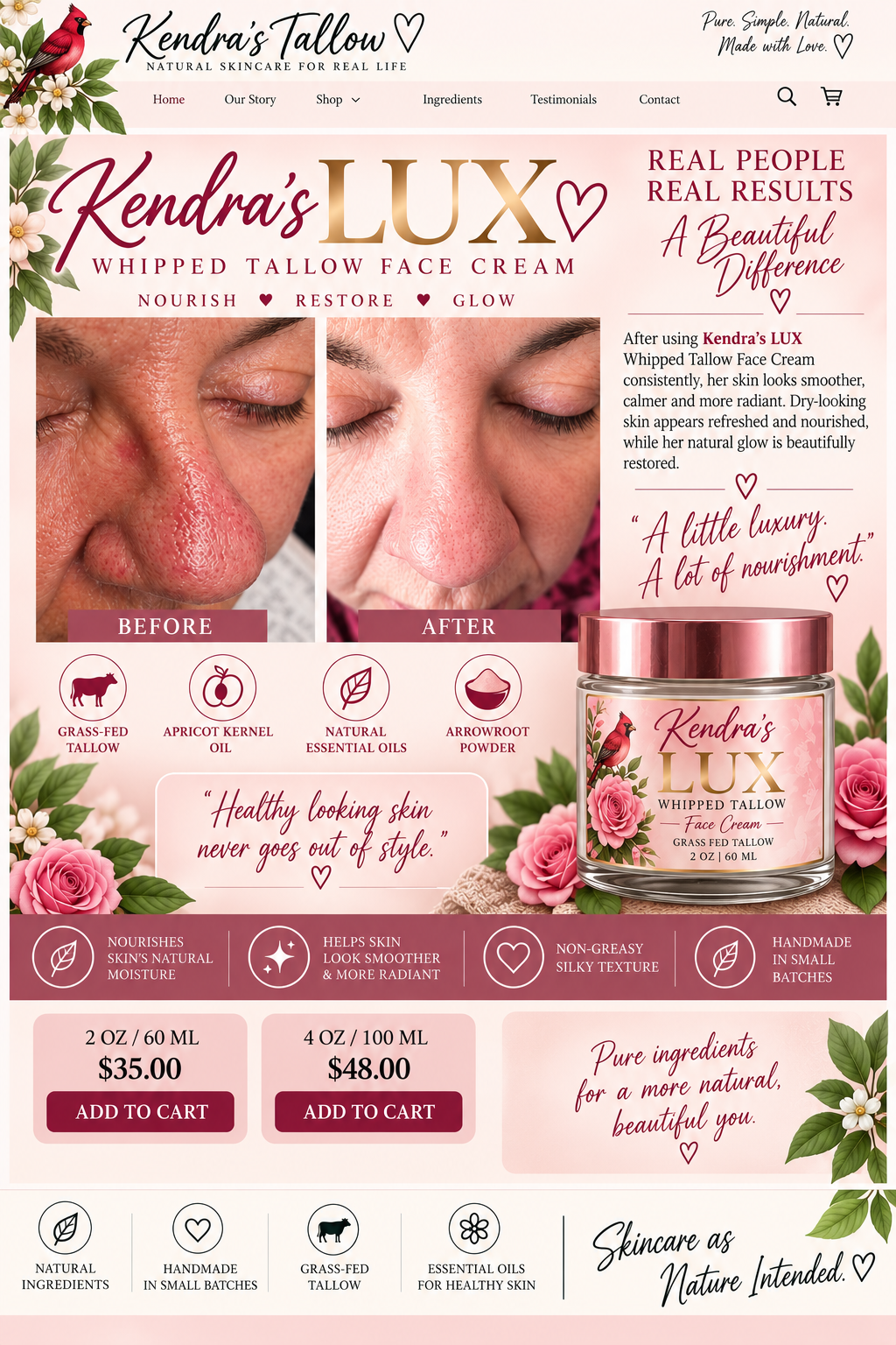 Kendra's LUX whipped tallow face cream before and after skincare story