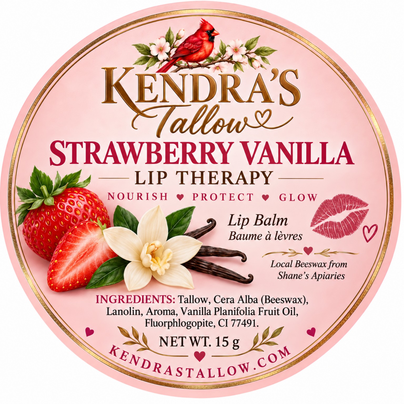 Kendra’s Tallow Strawberry Vanilla Lip Therapy label